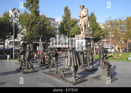 Rembrandt-Statue und die Nachtwache Zahlen Rembrandt Square Amsterdam Stockfoto