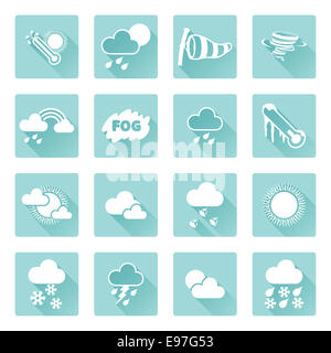 Wetter-Icon set für Wettervorhersage apps oder ähnliches in modernen flachen Schattenstil Stockfoto