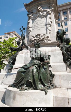 Detail des Denkmals Edward VII, am Phillips Square in Montreal, Provinz Quebec, Kanada. Stockfoto