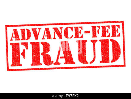 ADVANCE FEE FRAUD rote Stempel auf einem weißen Hintergrund. Stockfoto