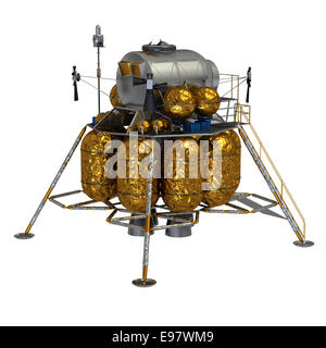 3D-Modell des Lunar Lander auf weißem Hintergrund. Stockfoto