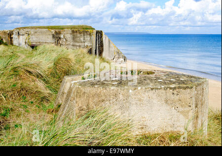 Tobruk Bunker WW2, Utah Beach ist eines der fünf Strände der Landung in der Normandie am 6. Juni 1944, während des zweiten Weltkriegs. U Stockfoto