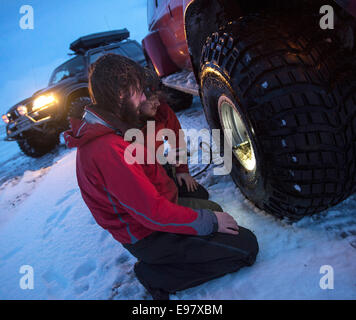 Winter-Wunderland, super-Jeepsafari zum Eyjafjallajökull und Thorsmork, Januar 2013. Süd-Island. Stockfoto