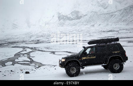 Winter-Wunderland, super-Jeepsafari zum Eyjafjallajökull und Thorsmork, Januar 2013. Süd-Island. Stockfoto