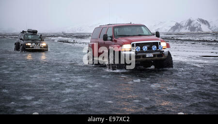 Winter-Wunderland, super-Jeepsafari zum Eyjafjallajökull und Thorsmork, Januar 2013. Süd-Island. Stockfoto