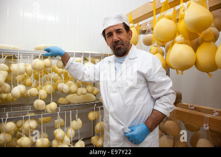 Provolone Käse Fabrik Corvino Bianco, Pietra Montecorvino, Berge von Daunia, Foggia Provinz, Apulien, Italien, Europa Stockfoto