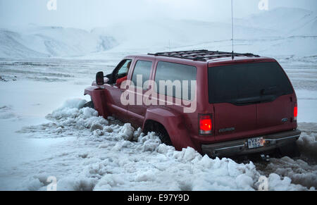 Winter-Wunderland, super-Jeepsafari zum Eyjafjallajökull und Thorsmork, Januar 2013. Süd-Island. Stockfoto