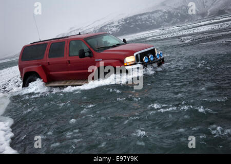 Winter-Wunderland, super-Jeepsafari zum Eyjafjallajökull und Thorsmork, Januar 2013. Süd-Island. Stockfoto