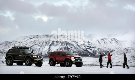 Winter-Wunderland, super-Jeepsafari zum Eyjafjallajökull und Thorsmork, Januar 2013. Süd-Island. Stockfoto