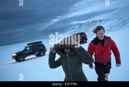 Winter-Wunderland, super-Jeepsafari zum Eyjafjallajökull und Thorsmork, Januar 2013. Süd-Island. Stockfoto