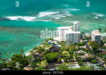 Luftaufnahme von Honolulu und Waikiki Beach von Diamond Head Stockfoto