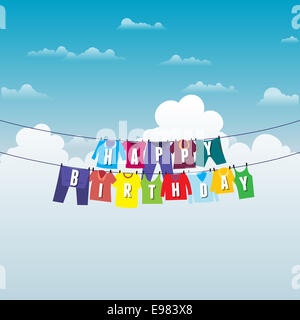 Vektor-Illustration von Wäscheleinen mit Geburtstag Gruß wünschen. Stockfoto