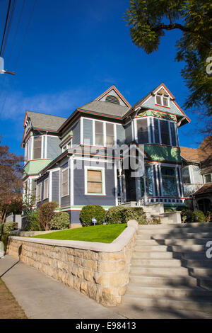 Viktorianische Häuser in Angelino Heights. Los Angeles, Kalifornien, USA Stockfoto