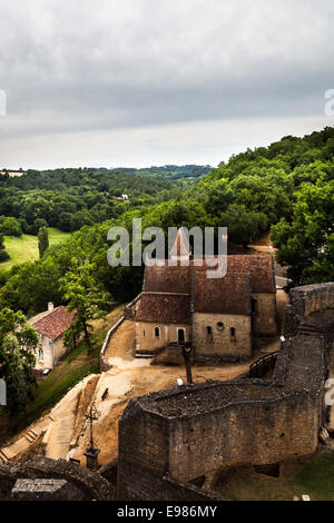 der Blick von der historischen Château de Bonaguil Saint-Front-Sur-Lemance, in der Nähe von Fumel Frankreich, der französischen Landschaft Stockfoto