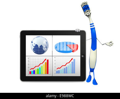 Cartoon Charakter der Zahnbürste mit Business-Grafik Stockfoto