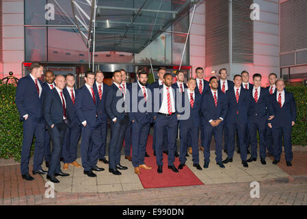 Football Association of Wales Preisabendessen 2014, St. David Hotel, Cardiff. Walisische Mannschaft. Stockfoto