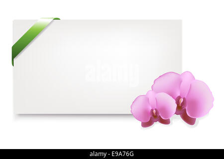 Leere Geschenkanhänger mit Orchideen Stockfoto
