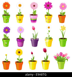 Blumen In Töpfen Stockfoto