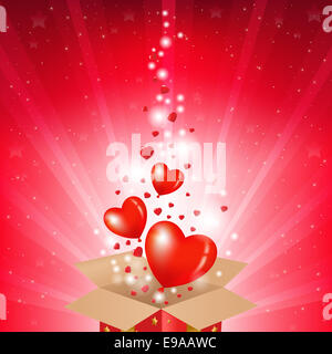 Valentinstag Karte mit Box und Sunburst Stockfoto