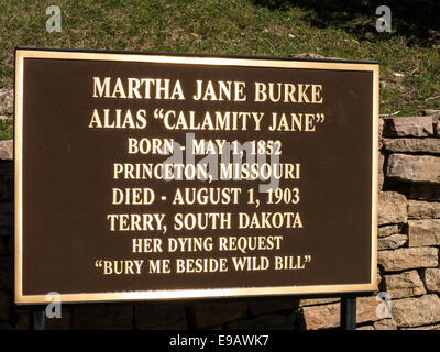 Calamity Jane Grab Marker. Mount Moriah Cemetery in Deadwood, South Dakota, USA Stockfoto