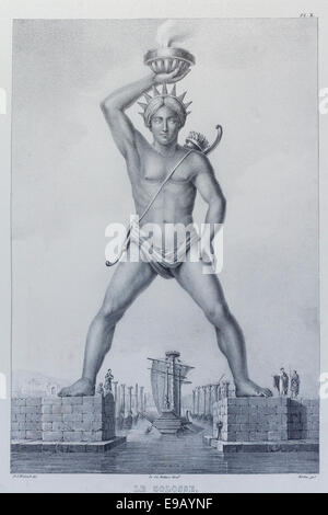 Koloss von Rhodos, historische Gravur Stockfoto