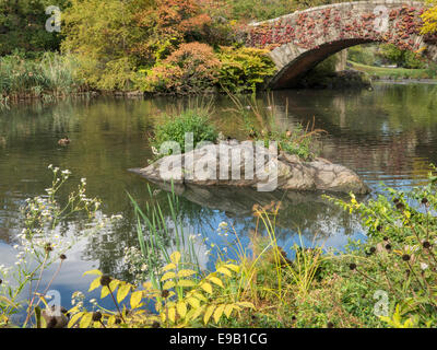 Der Teich und die Gapstow Brücke im Central Park, New York Stockfoto