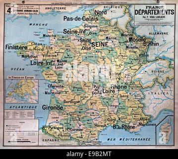 Alte Schule Wandkarte Frankreich französische Kartografie Stockfoto