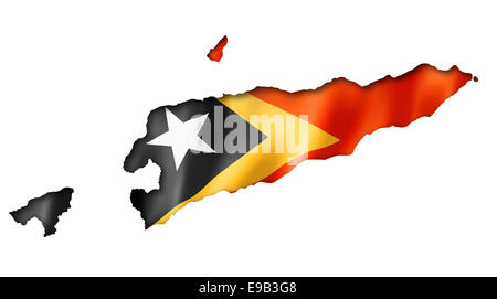 Ost-Timor Flag Karte, drei dimensionalen Render, isoliert auf weiss Stockfoto