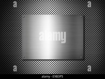 Silber Metall Textur Platte mit Schrauben auf einem Aluminium-Raster-Hintergrund Stockfoto