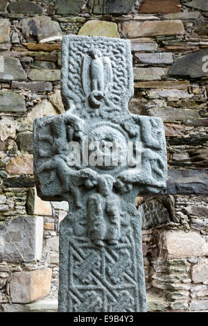 Der Kopf des 8. Jahrhunderts Keills Kreuz, Keills Kapelle auf Knapdale 5 Meilen südwestlich von Tayvallich, Argyll & Bute, Scotland UK Stockfoto