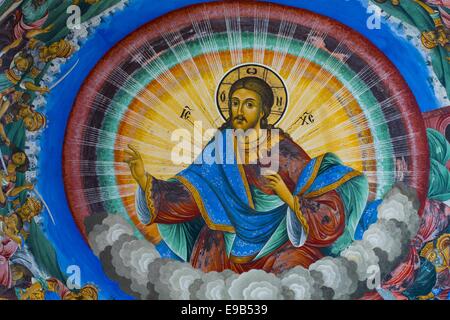 Wandmalereien, Fresken, Wandmalereien im Rila-Kloster in Rila, Bulgarien. Stockfoto