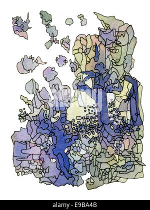 Jugendstil-Bäume. Abstrakte original Aquarell Hintergrundtextur. Stockfoto