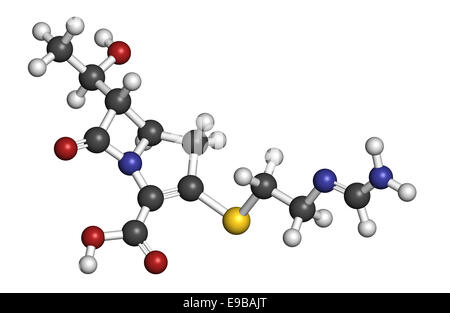 Imipenem Antibiotika Wirkstoffmolekül. Carbapenem-Klasse gehört. Atome sind als Kugeln mit konventionellen Farbcodierung vertreten: Stockfoto