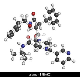 Indinavir HIV Wirkstoffmolekül. Protease-Inhibitor-Klasse gehört. Atome sind als Kugeln mit herkömmlichen Farbe Codin vertreten. Stockfoto