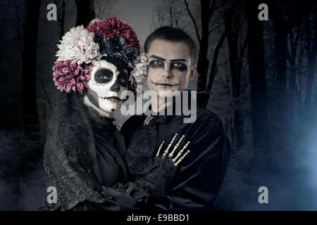 Halloween paar Sugar Skull bilden Stockfoto