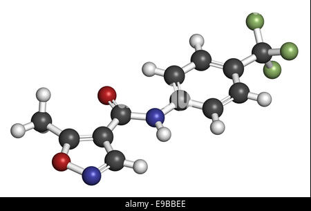 Leflunomid rheumatoide Arthritis Medikamentenmolekül. Atome sind als Kugeln mit konventionellen Farbcodierung vertreten: Wasserstoff (weiß Stockfoto