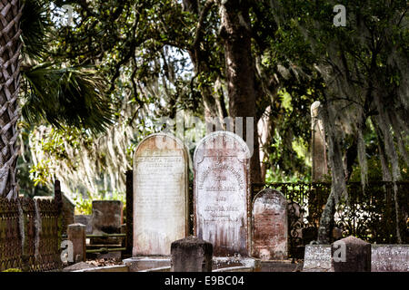 Grabsteine auf dem historischen Magnolia Cemetery in Charleston, South Carolina. Stockfoto