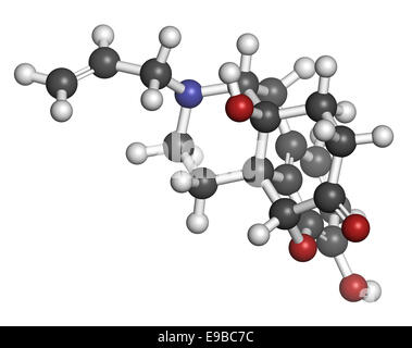 Naloxon-opioid-Rezeptor-Antagonisten. Medikament in der Behandlung der opioid-Überdosierung. Atome sind als Kugeln mit Konvent vertreten. Stockfoto