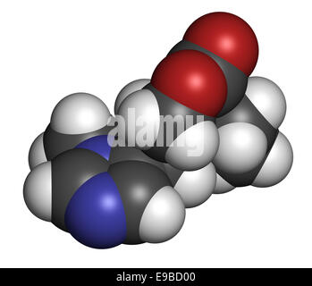 Pilocarpin Alkaloid Wirkstoffmolekül. Verwendet in der Behandlung von Glaukom und Mundtrockenheit (Xerostomie). Atome werden als Kugeln w dargestellt. Stockfoto