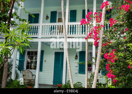 Key West Florida, Keys Frances Street, Haushäuser Häuser Häuser Häuser Residenz, Haus, private Residenz, Balkon, Geländer, tropische Landschaftsgestaltung Vegetation, p Stockfoto