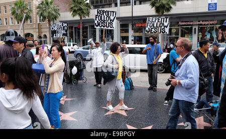 Hollywood Walk of Fame und die Zeichen Stockfoto