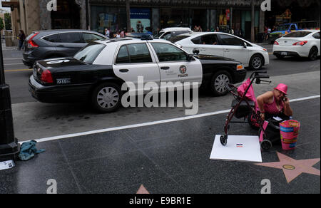 Hollywood Walk of Fame und die Zeichen Stockfoto
