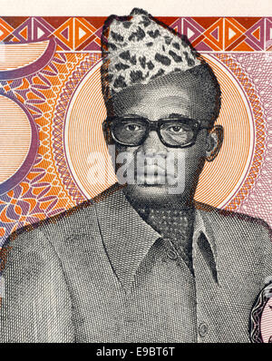 Mobutu Sese Seko (1930-1997) auf 5 Zaires 1985 Banknote aus Zaire. Präsident der Demokratischen Republik Kongo. Stockfoto