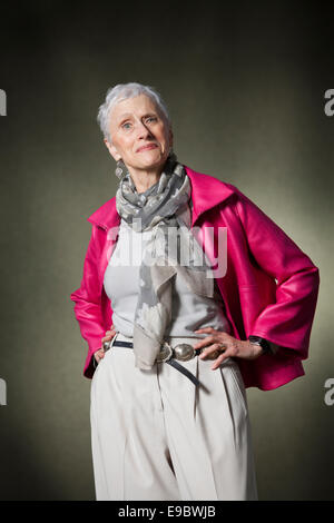 Sara Paretsky, US-amerikanische Autorin des Kriminalromans, auf dem Edinburgh International Book Festival 2014. Edinburgh, Schottland. Stockfoto