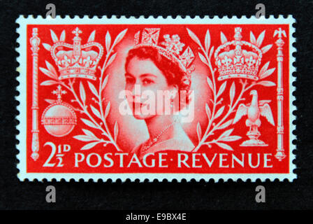 Briefmarke. Großbritannien Königin Elizabeth II. Krönung. 1953. Stockfoto
