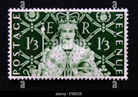 Briefmarke. Großbritannien Königin Elizabeth II. Krönung. 1953. Stockfoto