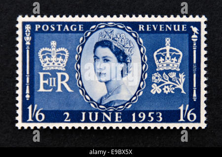 Briefmarke. Großbritannien Königin Elizabeth II. Krönung. 1953. Stockfoto