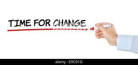 Hand mit Stift schreiben Zeit für eine Veränderung Stockfoto