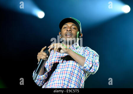 BARCELONA - 30 Mai: Kendrick Lamar (US-amerikanische Hip-Hop-Musikerin) führt bei Heineken Primavera Sound Festival 2014 (PS14) Stockfoto