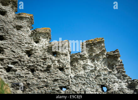 Detail der Tintagel Castle, oftmals in Verbindung mit der Legende von König Arthur, in Nord Cornwall, England, UK Stockfoto